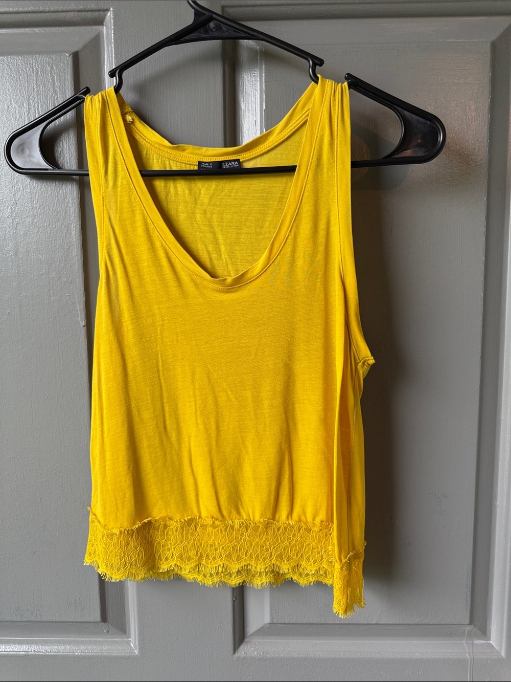 Zara Bright Yellow Lace-Hem Scoop Tank